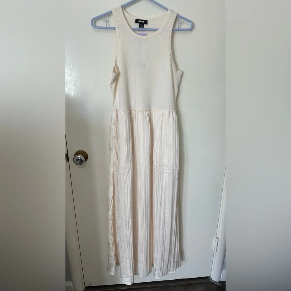 Dkny Cream Pleated Sleeveless Midi Dress - Picture 9 of 10